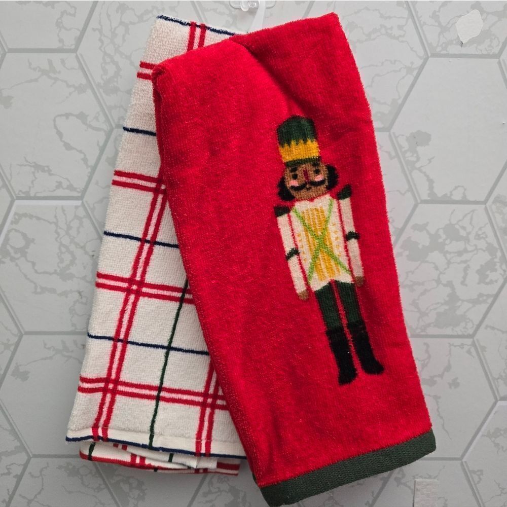 Nwt Wondershop Christmas Plaid Nutcracker Kitchen Towel Set, 2 Terry Dish Towels